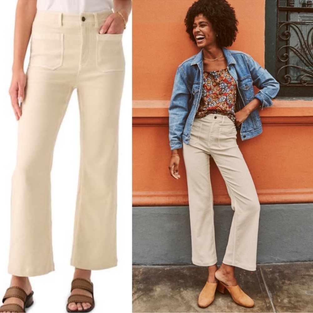 Faherty Womens Stretch Terry Wide Leg Pants Size 24 Cream Ivory Comfort Soft